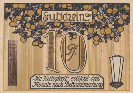 Реверс банкноты 10 fenigów (Niemcy) 1920