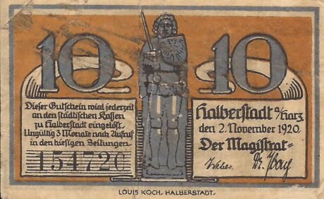 Аверс банкноты 10 пфеннигов (Германия) 1920 года