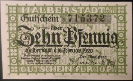 Аверс банкноты 10 fenigów (Niemcy) 1920