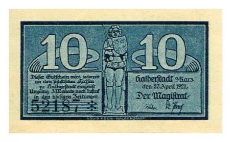 Аверс банкноты 10 fenigów (Niemcy) 1921