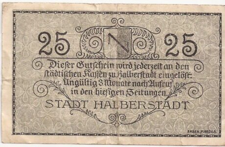 Реверс банкноты 25 fenigów (Niemcy) 1918