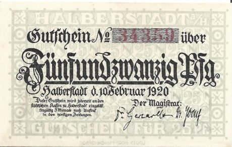 Аверс банкноты 25 пфеннигов (Германия) 1920 года