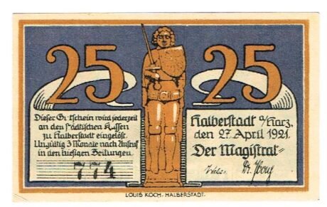 Аверс банкноты 25 пфеннигов (Германия) 1921 года