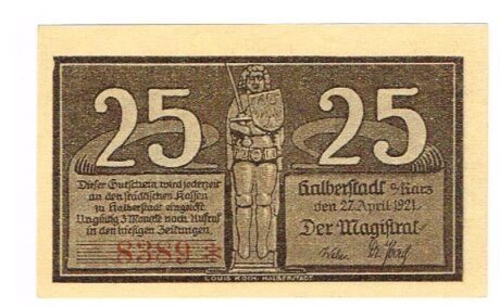 Аверс банкноты 25 fenigów (Niemcy) 1921