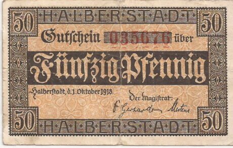 Аверс банкноты 50 fenigów (Niemcy) 1918