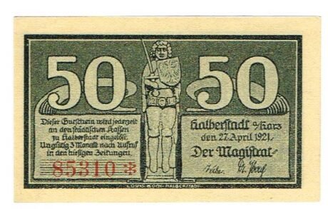 Аверс банкноты 50 fenigów (Niemcy) 1921