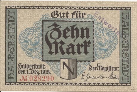 Аверс банкноты 10 marek (Niemcy) 1918