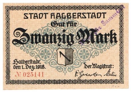 Аверс банкноты 20 marek (Niemcy) 1918