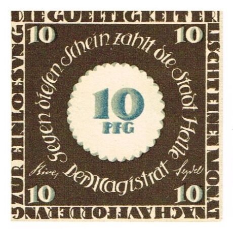 Аверс банкноты 10 fenigów (Niemcy) 1921