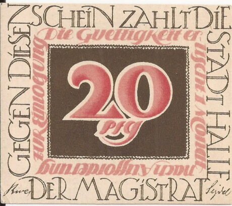 Аверс банкноты 20 fenigów (Niemcy) 1921