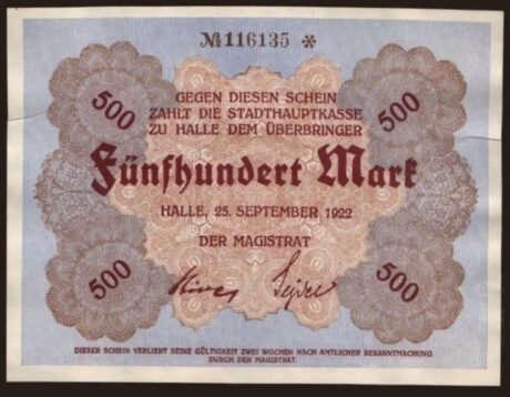 Аверс банкноты 500 marek (Niemcy) 1922