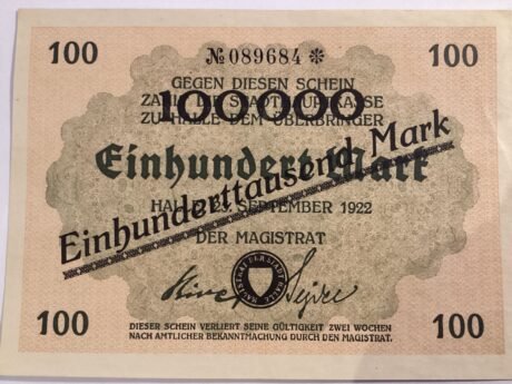 Аверс банкноты Nadruk 100000 marek na 100 markach (Niemcy)