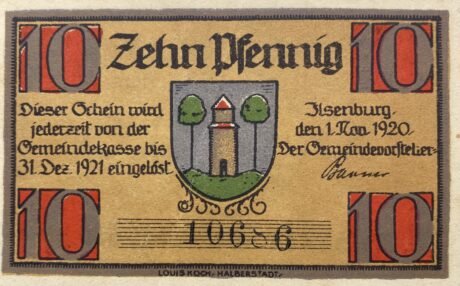 Аверс банкноты 10 fenigów (Niemcy) 1920