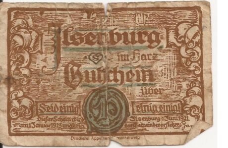 Аверс банкноты 10 fenigów (Niemcy) 1921