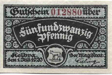 Аверс банкноты 25 fenigów (Niemcy) 1920