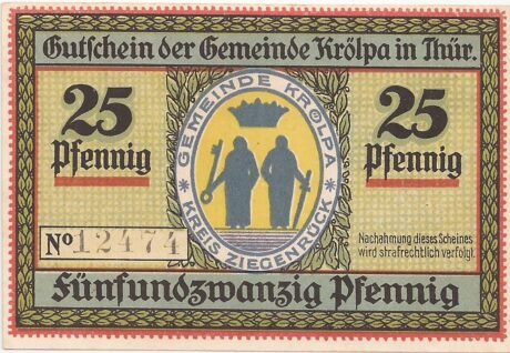 Аверс банкноты 25 fenigów (Niemcy) 1921