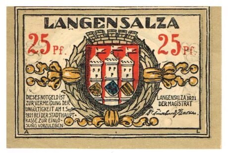 Аверс банкноты 25 fenigów (Niemcy) 1921