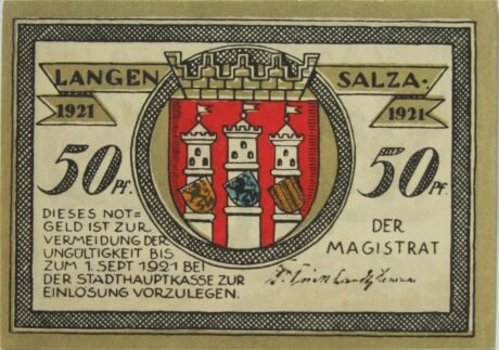 Аверс банкноты Seria bitewna 50 fenigów (Niemcy) 1921