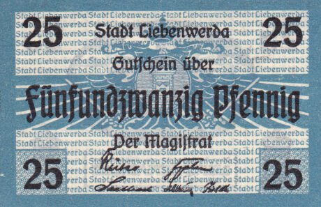 Аверс банкноты 25 fenigów (Niemcy) 1920