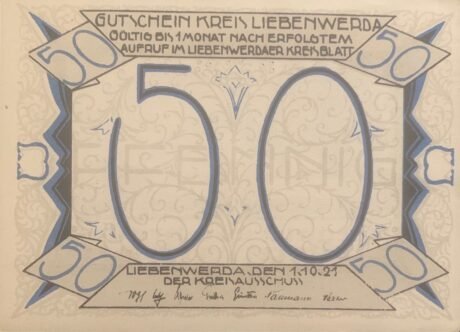 Аверс банкноты 50 fenigów (Niemcy) 1921