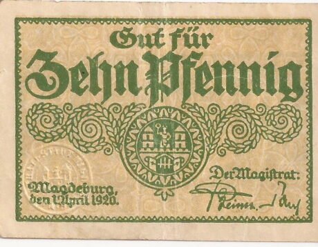 Аверс банкноты 10 fenigów (Niemcy) 1920