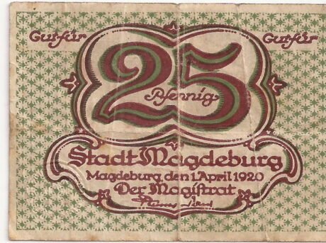 Аверс банкноты 25 fenigów (Niemcy) 1920