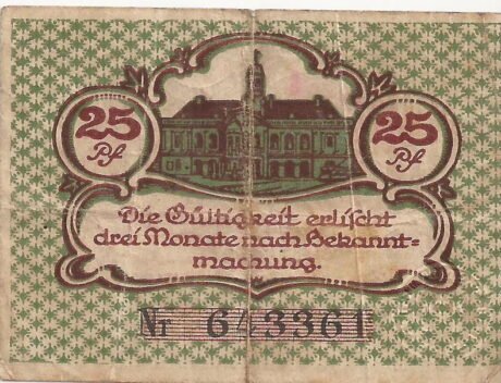 Реверс банкноты 25 fenigów (Niemcy) 1920