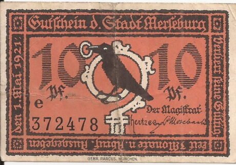 Аверс банкноты 10 fenigów (Niemcy) 1921