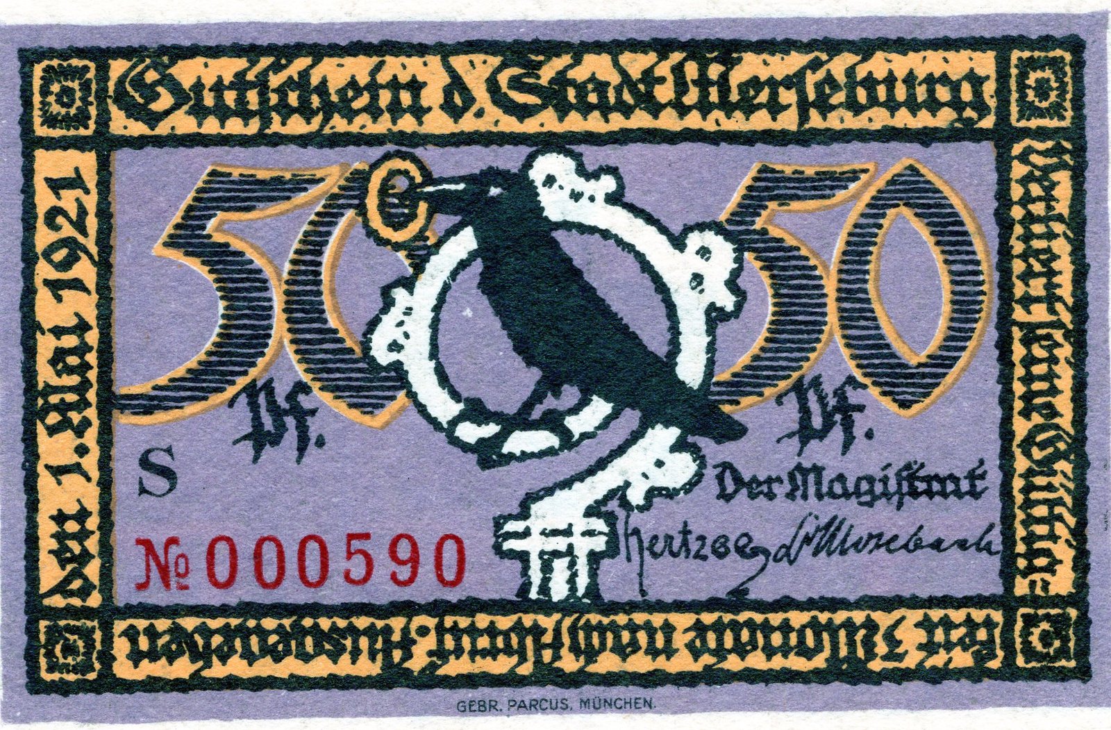 Аверс банкноты 50 Pfennig (Германия) 1921 года