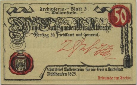 Реверс банкноты Seria archiwalna 50 Pfennigów — wydanie 3: Wallenstein (Niemcy) 1921