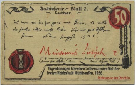 Реверс банкноты Seria Archiwum 50 fenigów — Numer 2: Luther (Niemcy) 1921