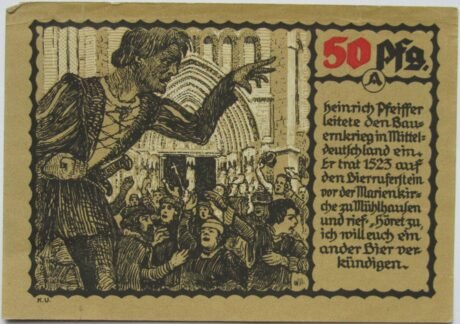 Реверс банкноты 50 Pfennigów Bauernkriegów Seria A (Niemcy) 1921