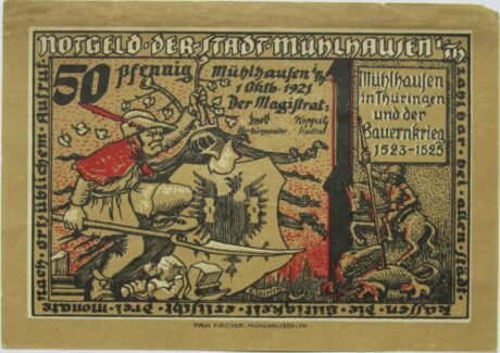 Аверс банкноты 50 fenigów Bauernkrieg serii B (Niemcy) 1921