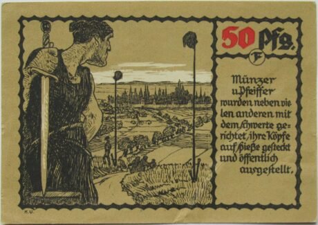 Реверс банкноты 50 Pfennigów Bauernkriegów Seria F (Niemcy) 1921