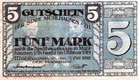 Аверс банкноты 5 marek (Niemcy) 1918