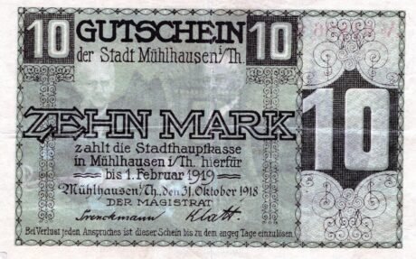 Аверс банкноты 10 marek (Niemcy) 1918