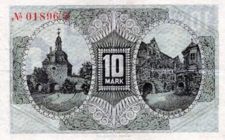 Реверс банкноты 10 marek (Niemcy) 1918