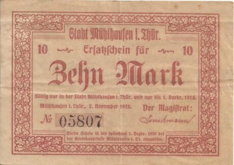 Аверс банкноты 10 marek (Niemcy) 1918