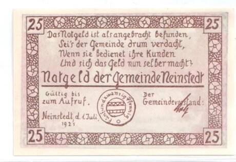 Аверс банкноты 25 fenigów (Niemcy) 1921