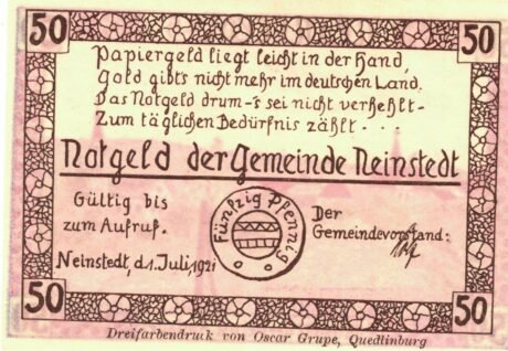 Аверс банкноты 50 fenigów (Niemcy) 1921