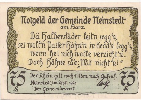 Аверс банкноты 75 пфеннигов (Германия) 1921 года