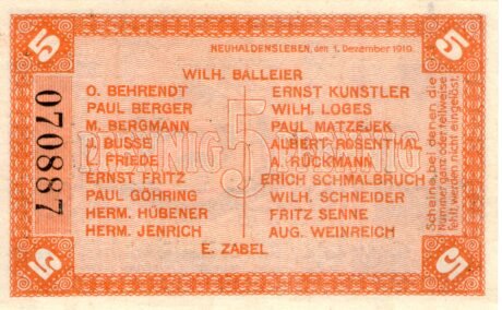 Реверс банкноты 5 fenigów (Niemcy) 1919