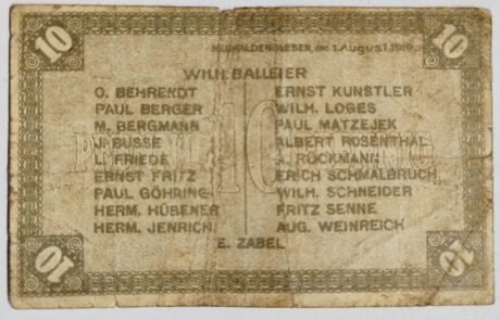 Реверс банкноты 10 fenigów (Niemcy) 1919