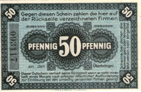 Аверс банкноты 50 fenigów (Niemcy) 1919