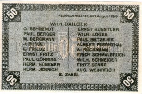 Реверс банкноты 50 fenigów (Niemcy) 1919