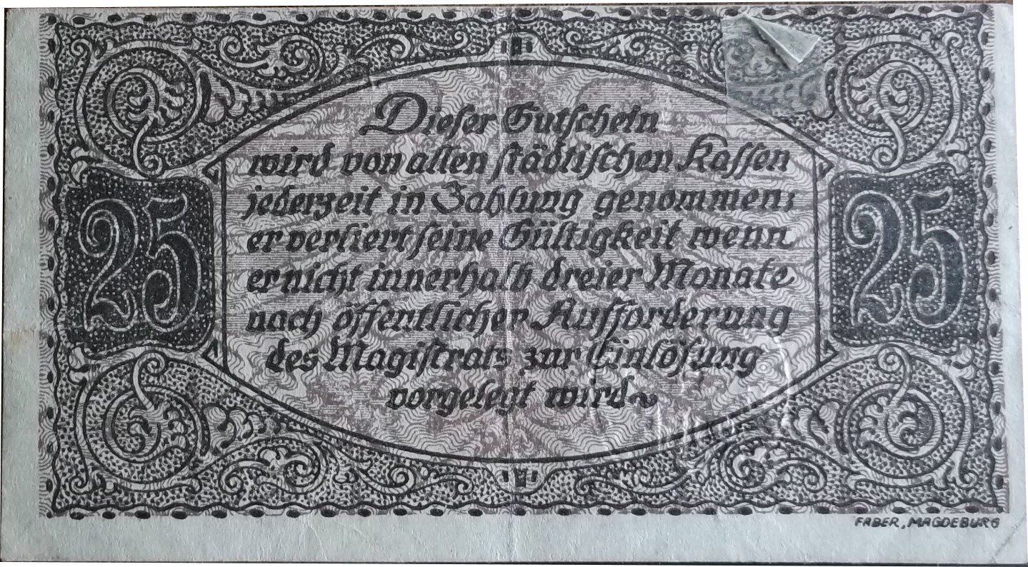 Реверс банкноты 25 пфеннигов (Германия) 1919 года