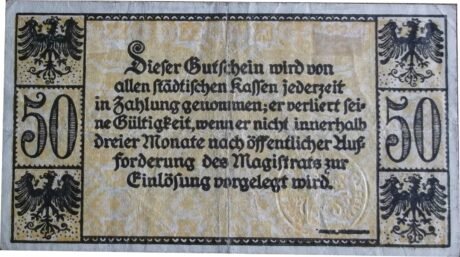 Реверс банкноты 50 fenigów (Niemcy) 1919