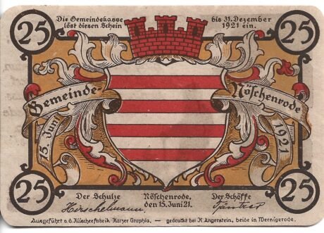 Аверс банкноты 25 fenigów (Niemcy) 1921