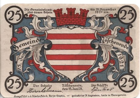 Аверс банкноты 25 fenigów (Niemcy) 1921