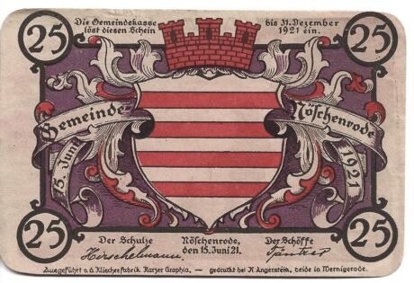 Аверс банкноты 25 fenigów (Niemcy) 1921